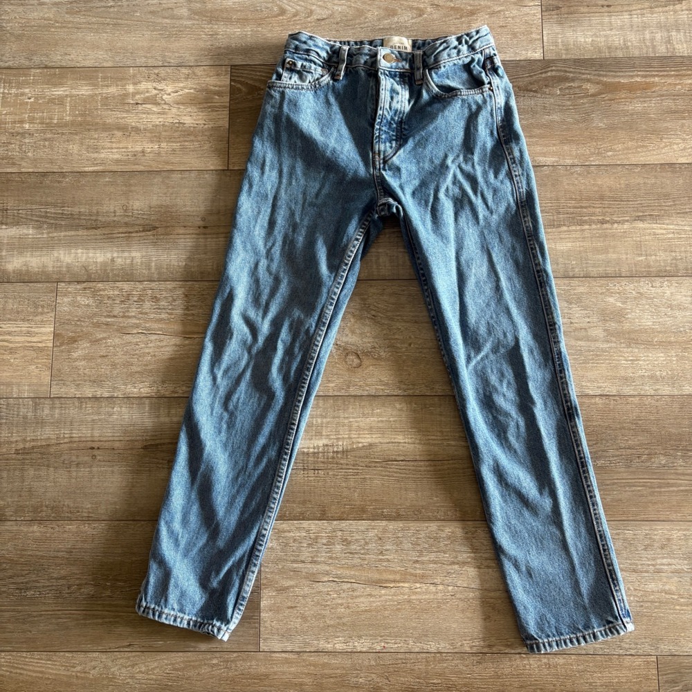 Sezane Denim Straight Leg Jeans Womens 26 Blue Button Fly High Rise 100% Cotton
